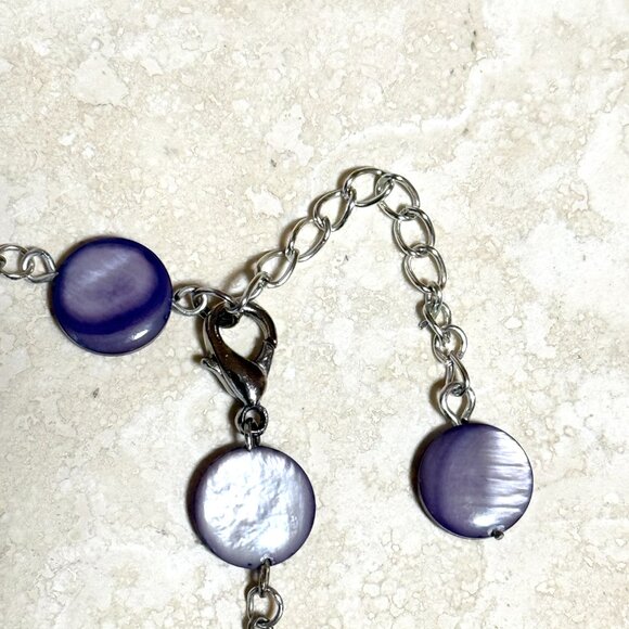 Purple Mother of Pearl Beaded Short Necklace + Cat on the Moon Pendant - Picture 11 of 13